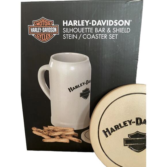 NIB Harley Davidson Silhoutte Bar and Shield Stein/Coaster Set - Picture 2 of 9